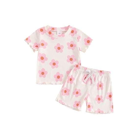 Bagilaanoe 2pcs Toddler Baby Girl Shorts Set Short Sleeve Floral Print T Shirt Tops + Shorts 6M 12M 18M 24M 3T Kids Casual Summer Clothes