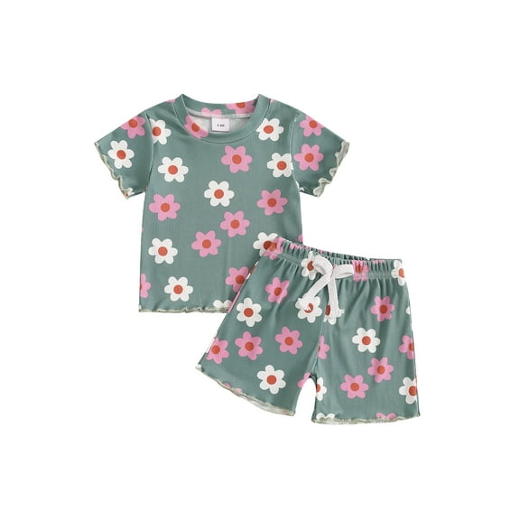 Bagilaanoe 2pcs Toddler Baby Girl Shorts Set Short Sleeve Floral Print T Shirt Tops   Shorts 6M 12M 18M 24M 3T Kids Casual Summer Clothes
