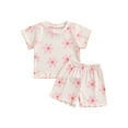 thumbnail image 1 of Bagilaanoe 2pcs Toddler Baby Girl Shorts Set Short Sleeve Flower Print T Shirt Tops + Shorts 6M 12M 18M 24M 3T 4T Kids Casual Summer Clothes, 1 of 7