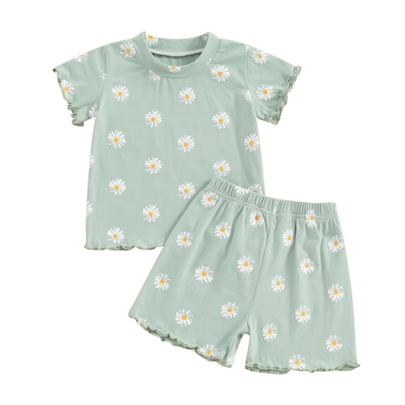 Bagilaanoe 2pcs Toddler Baby Girl Shorts Set Short Sleeve Flower Print T Shirt Tops + Shorts 6M 12M 18M 24M 3T 4T Kids Casual Summer Clothes