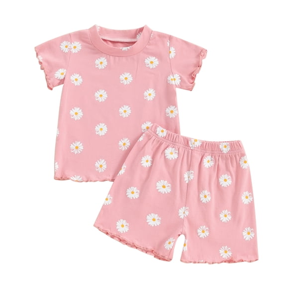 Bagilaanoe 2pcs Toddler Baby Girl Shorts Set Short Sleeve Flower Print T Shirt Tops + Shorts 6M 12M 18M 24M 3T 4T Kids Casual Summer Clothes