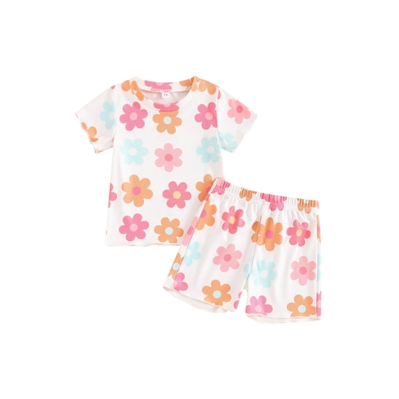 Bagilaanoe 2pcs Toddler Baby Girl Shorts Set Short Sleeve Flower Print T Shirt Tops + Shorts 6M 12M 18M 24M 3T 4T Kids Casual Summer Clothes