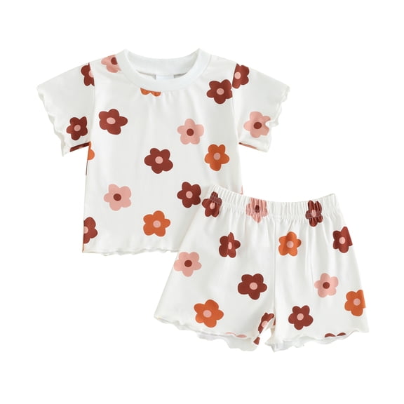 Bagilaanoe 2pcs Toddler Baby Girl Shorts Set Short Sleeve Flower Print T Shirt Tops   Shorts 6M 12M 18M 24M 3T 4T Kids Casual Summer Clothes