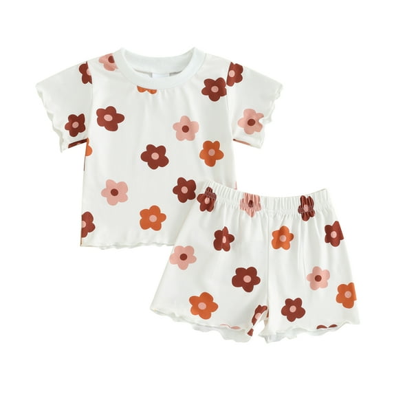 Bagilaanoe 2pcs Toddler Baby Girl Shorts Set Short Sleeve Flower Print T Shirt Tops + Shorts 6M 12M 18M 24M 3T 4T Kids Casual Summer Clothes