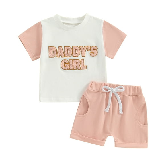 Bagilaanoe 2pcs Toddler Baby Girl Shorts Set Short Sleeve Letter Embroidery T Shirt Tops   Shorts 3M 6M 12M 18M 24M 3T Kids Casual Summer Clothes