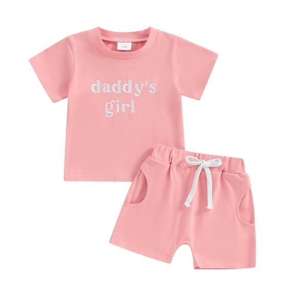 Bagilaanoe 2pcs Toddler Baby Girl Shorts Set Short Sleeve Letter Embroidery T Shirt Tops + Shorts 3M 6M 12M 18M 24M 3T Kids Casual Summer Clothes