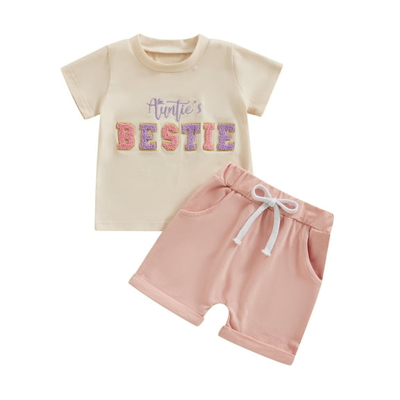 Bagilaanoe 2pcs Toddler Baby Girl Shorts Set Short Sleeve Letter Embroidery T Shirt Tops   Shorts 3M 6M 12M 18M 24M 3T Kids Casual Summer Clothes