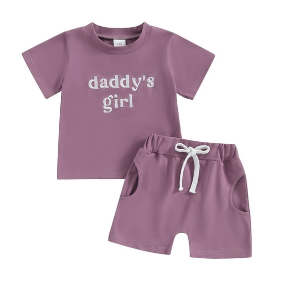Bagilaanoe 2pcs Toddler Baby Girl Shorts Set Short Sleeve Letter Embroidery T Shirt Tops + Shorts 3M 6M 12M 18M 24M 3T Kids Casual Summer Clothes