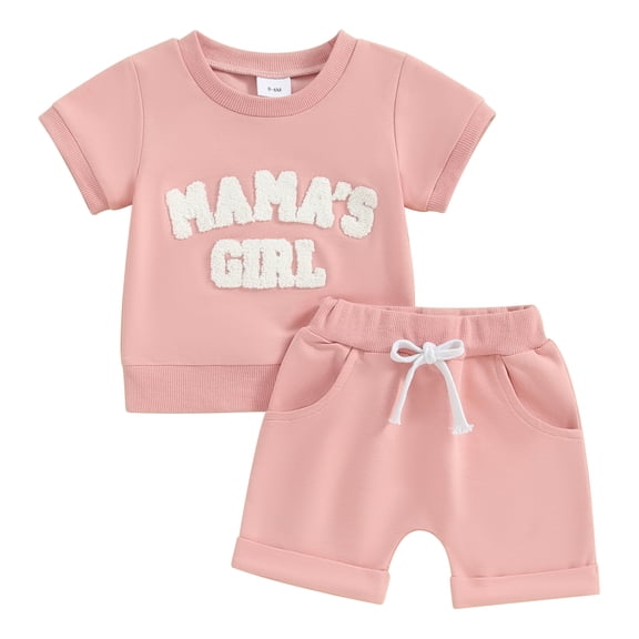 Bagilaanoe 2pcs Toddler Baby Girl Shorts Set Short Sleeve Letter Embroidery T Shirt Tops   Shorts 6M 12M 18M 24M 3T Kids Casual Summer Clothes