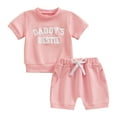 thumbnail image 1 of Bagilaanoe 2pcs Toddler Baby Girl Shorts Set Short Sleeve Letter Embroidery T Shirt Tops + Shorts 6M 12M 18M 24M 3T Kids Casual Summer Clothes, 1 of 8