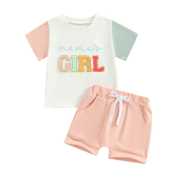 Bagilaanoe 2pcs Toddler Baby Girl Shorts Set Short Sleeve Letter Embroidery T Shirt Tops   Shorts 6M 12M 18M 24M 3T Kids Casual Summer Clothes