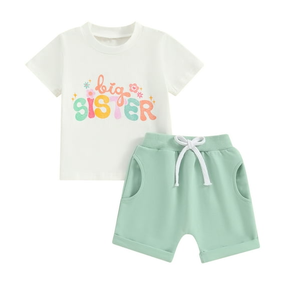 Bagilaanoe 2pcs Toddler Baby Girl Shorts Set Short Sleeve Letter Flower Print T Shirt Tops + Shorts 3M 6M 12M 18M 24M 3T Kids Casual Summer Clothes