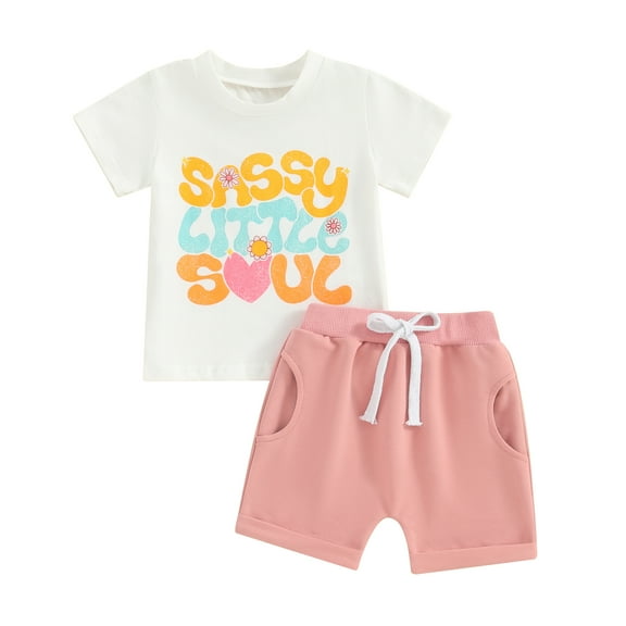 Bagilaanoe 2pcs Toddler Baby Girl Shorts Set Short Sleeve Letter Flower Print T Shirt Tops   Shorts 3M 6M 12M 18M 24M 3T Kids Casual Summer Clothes