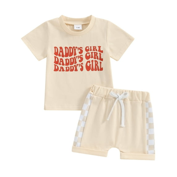 Bagilaanoe 2pcs Toddler Baby Girl Shorts Set Short Sleeve Letter Print T Shirt Tops + Checkerboard Shorts 6M 12M 18M 24M 3T Kids Casual Summer Clothes