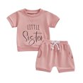 thumbnail image 1 of Bagilaanoe 2pcs Toddler Baby Girl Shorts Set Short Sleeve Letter Print T Shirt Tops + Shorts 3M 6M 12M 18M 24M 3T Kids Casual Summer Clothes, 1 of 7