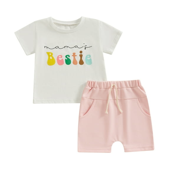 Bagilaanoe 2pcs Toddler Baby Girl Shorts Set Short Sleeve Letter Print T Shirt Tops   Shorts 6M 12M 18M 24M 3T 4T Kids Casual Summer Clothes