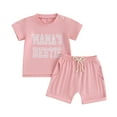 thumbnail image 1 of Bagilaanoe 2pcs Toddler Baby Girl Shorts Set Short Sleeve Letter Print T Shirt Tops + Shorts 6M 12M 18M 24M 3T 4T Kids Casual Summer Clothes, 1 of 8