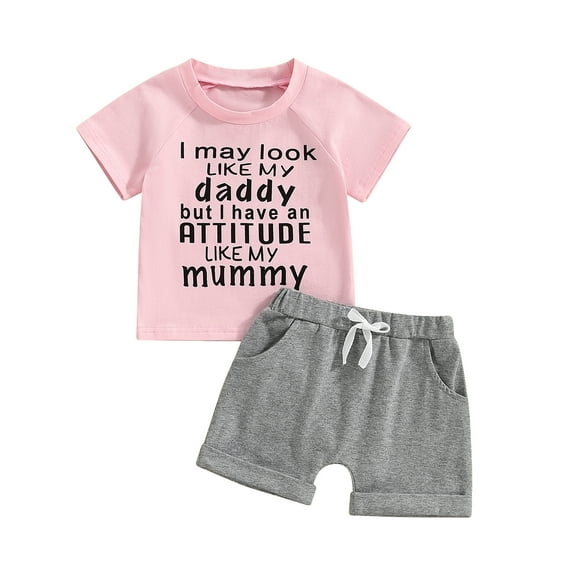 Bagilaanoe 2pcs Toddler Baby Girl Shorts Set Short Sleeve Letter Print T Shirt Tops + Shorts 6M 12M 18M 24M 3T 4T Kids Casual Summer Clothes