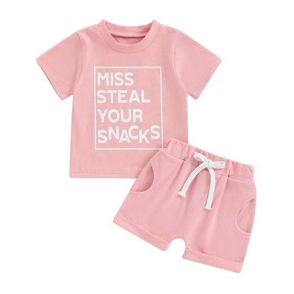 Bagilaanoe 2pcs Toddler Baby Girl Shorts Set Short Sleeve Letter Print T Shirt Tops + Shorts 6M 12M 18M 24M 3T 4T Kids Casual Summer Clothes