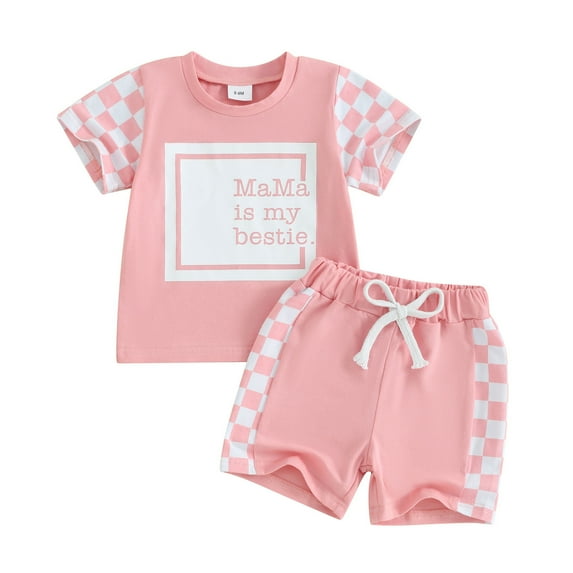 Bagilaanoe 2pcs Toddler Baby Girl Shorts Set Short Sleeve Letter Print T Shirt Tops + Shorts 6M 12M 18M 24M 3T Kids Casual Summer Clothes