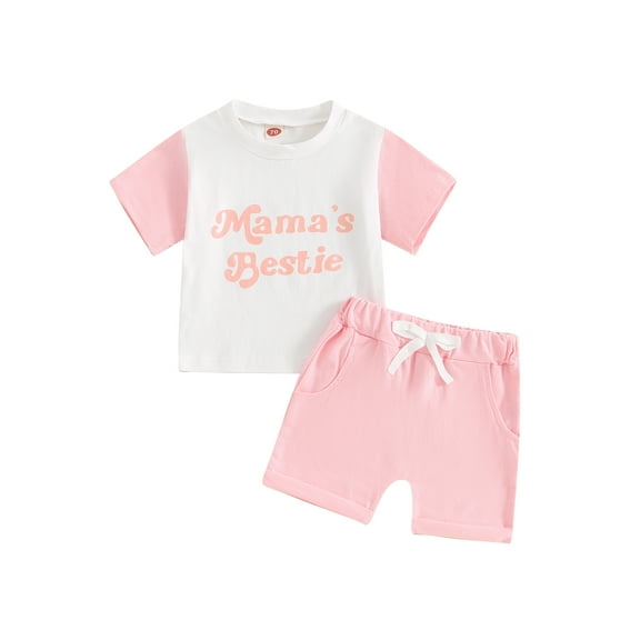 Bagilaanoe 2pcs Toddler Baby Girl Shorts Set Short Sleeve Letter Print T Shirt Tops + Shorts 6M 12M 18M 24M 3T Kids Casual Summer Clothes