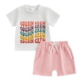 thumbnail image 1 of Bagilaanoe 2pcs Toddler Baby Girl Shorts Set Short Sleeve Letter Print T Shirt Tops + Shorts 6M 12M 18M 24M 3T Kids Casual Summer Clothes, 1 of 7