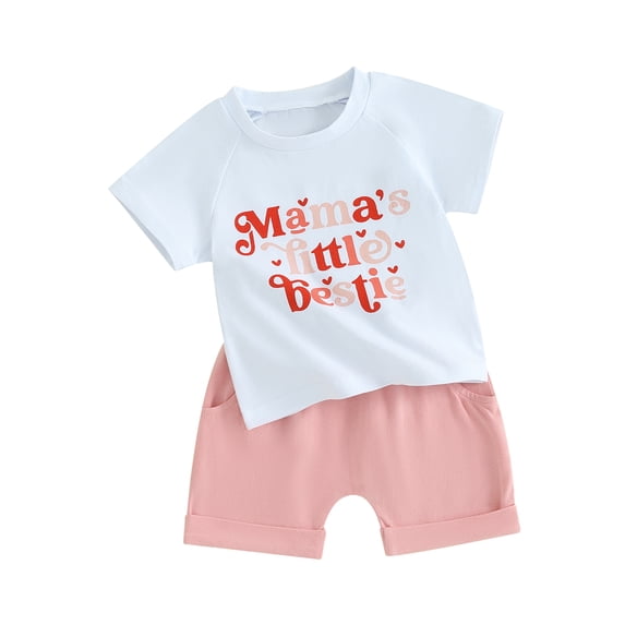 Bagilaanoe 2pcs Toddler Baby Girl Shorts Set Short Sleeve Letter Print T Shirt Tops + Shorts 6M 12M 18M 24M 3T Kids Casual Summer Clothes