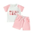thumbnail image 1 of Bagilaanoe 2pcs Toddler Baby Girl Shorts Set Short Sleeve Letter Print T Shirt Tops + Shorts 6M 12M 18M 24M 3T Kids Casual Summer Clothes, 1 of 8