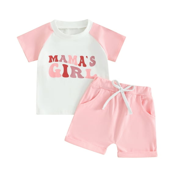 Bagilaanoe 2pcs Toddler Baby Girl Shorts Set Short Sleeve Letter Print T Shirt Tops   Shorts 6M 12M 18M 24M 3T Kids Casual Summer Clothes