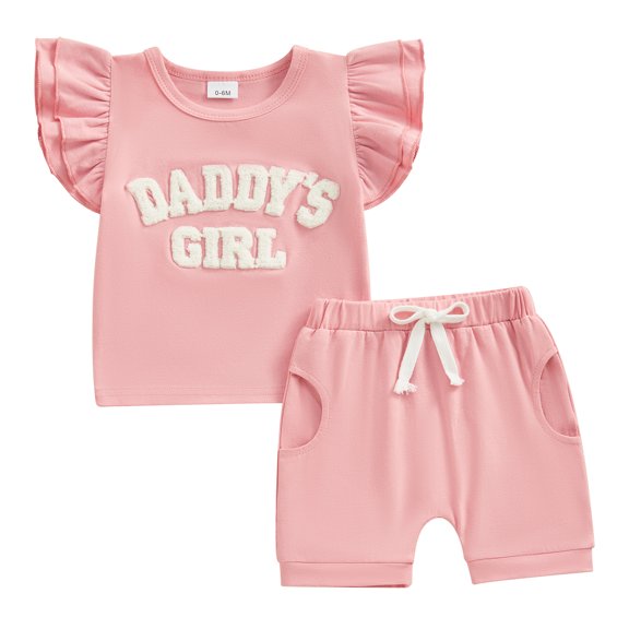 Bagilaanoe 2pcs Toddler Baby Girl Shorts Set Short Sleeve Letter Print T Shirt Tops Shorts 6M 12M 18M 24M 3T Kids Casual Summer Clothes