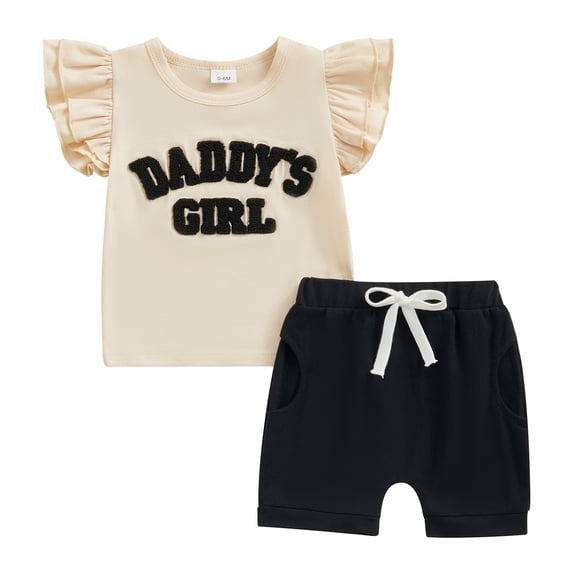 Bagilaanoe 2pcs Toddler Baby Girl Shorts Set Short Sleeve Letter Print T Shirt Tops + Shorts 6M 12M 18M 24M 3T Kids Casual Summer Clothes