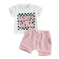 thumbnail image 1 of Bagilaanoe 2pcs Toddler Baby Girl Shorts Set Short Sleeve Letter Print T Shirt Tops + Shorts 6M 12M 18M 24M 3T Kids Casual Summer Clothes, 1 of 7