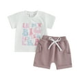 thumbnail image 1 of Bagilaanoe 2pcs Toddler Baby Girl Shorts Set Short Sleeve Letter Print T Shirt Tops + Shorts 6M 12M 18M 24M 3T Kids Casual Summer Clothes, 1 of 7