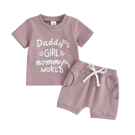 Bagilaanoe 2pcs Toddler Baby Girl Shorts Set Short Sleeve Letter Print T Shirt Tops   Shorts 6M 12M 18M 24M 3T Kids Casual Summer Clothes