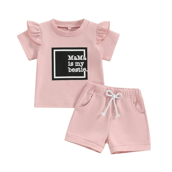 Bagilaanoe 2pcs Toddler Baby Girl Shorts Set Short Sleeve Letter Print T Shirt Tops   Shorts 6M 12M 18M 24M 3T Kids Casual Summer Clothes