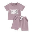 thumbnail image 1 of Bagilaanoe 2pcs Toddler Baby Girl Shorts Set Short Sleeve Letter Print T Shirt Tops + Shorts 6M 12M 18M 24M 3T Kids Casual Summer Clothes, 1 of 8