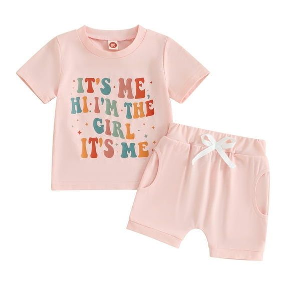 Bagilaanoe 2pcs Toddler Baby Girl Shorts Set Short Sleeve Letter Print T Shirt Tops + Shorts 6M 12M 18M 24M Infant Casual Summer Clothes