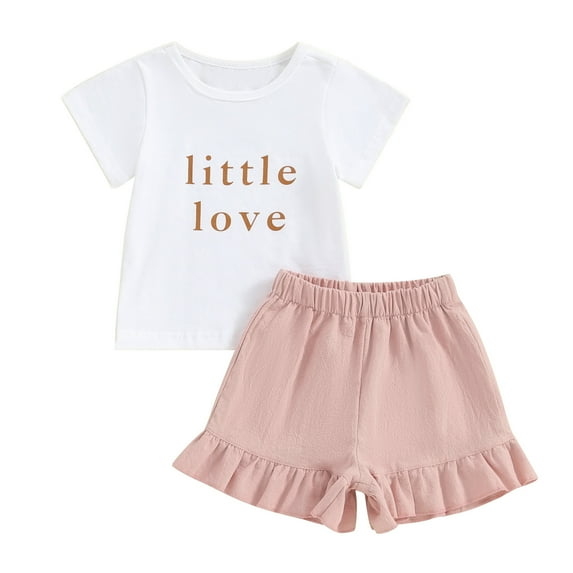 Bagilaanoe 2pcs Toddler Baby Girl Shorts Set Short Sleeve Letter T Shirt Tops + Shorts 3M 6M 12M 18M 24M 3T Kids Casual Summer Clothes