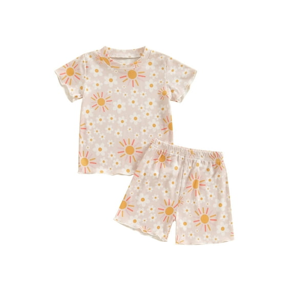 Bagilaanoe 2pcs Toddler Baby Girl Shorts Set Short Sleeve Print T Shirt Tops   Shorts 12M 18M 24M 3T 4T 5T Kids Casual Summer Clothes
