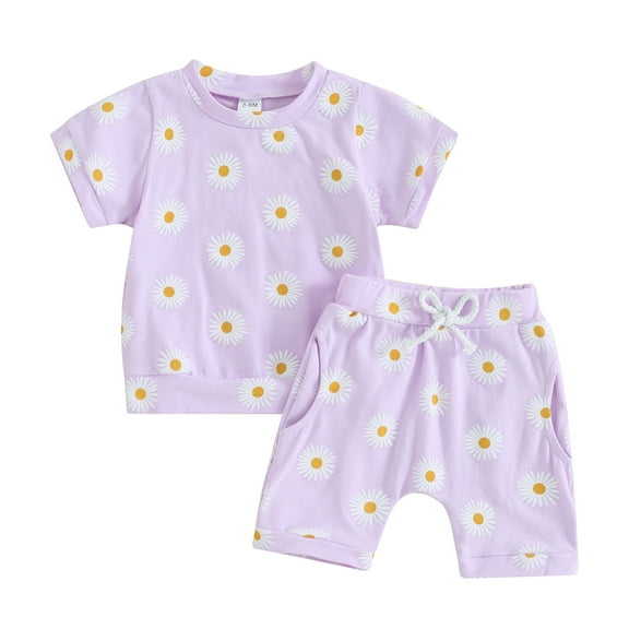 Bagilaanoe 2pcs Toddler Baby Girl Shorts Set Short Sleeve Print T Shirt Tops + Shorts 3M 6M 12M 18M 24M 3T Kids Casual Summer Clothes