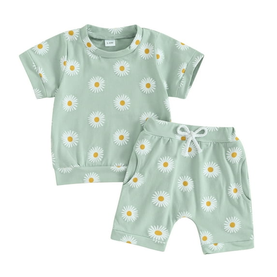 Bagilaanoe 2pcs Toddler Baby Girl Shorts Set Short Sleeve Print T Shirt Tops + Shorts 3M 6M 12M 18M 24M 3T Kids Casual Summer Clothes