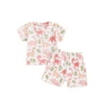 thumbnail image 1 of Bagilaanoe 2pcs Toddler Baby Girl Shorts Set Short Sleeve Print T Shirt Tops + Shorts 6M 12M 18M 24M 3T 4T Kids Casual Summer Clothes, 1 of 7