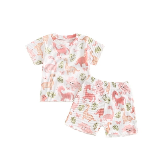 Bagilaanoe 2pcs Toddler Baby Girl Shorts Set Short Sleeve Print T Shirt Tops + Shorts 6M 12M 18M 24M 3T 4T Kids Casual Summer Clothes