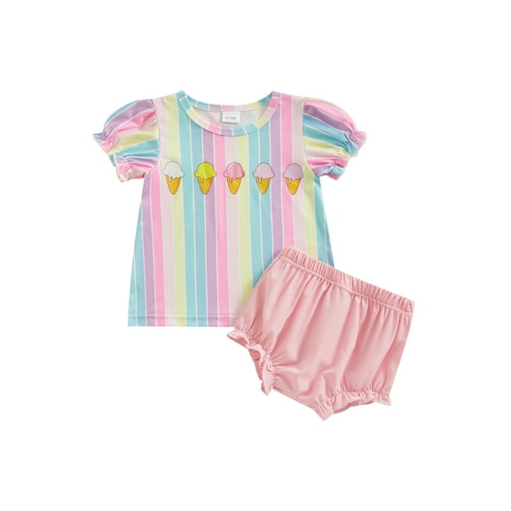 Bagilaanoe 2pcs Toddler Baby Girl Shorts Set Short Sleeve Rainbow T Shirt Tops   Shorts 6M 12M 18M 24M 3T Kids Casual Summer Clothes