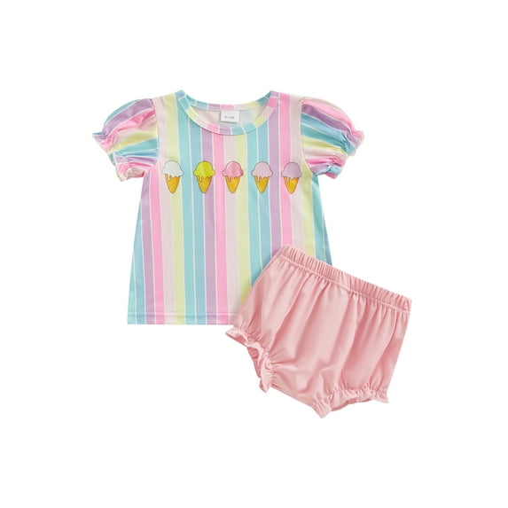 Bagilaanoe 2pcs Toddler Baby Girl Shorts Set Short Sleeve Rainbow T Shirt Tops + Shorts 6M 12M 18M 24M 3T Kids Casual Summer Clothes