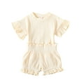 thumbnail image 1 of Bagilaanoe 2pcs Toddler Baby Girl Shorts Set Short Sleeve Ribbed T Shirt Tops + Shorts 3M 6M 12M 18M 24M 3T Kids Casual Summer Clothes, 1 of 9