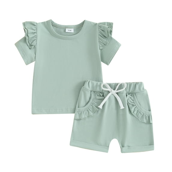 Bagilaanoe 2pcs Toddler Baby Girl Shorts Set Short Sleeve T Shirt Tops + Shorts 6M 12M 18M 24M 3T Kids Casual Summer Clothes