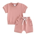 thumbnail image 1 of Bagilaanoe 2pcs Toddler Baby Girl Shorts Set Short Sleeve T Shirt Tops + Shorts 6M 12M 18M 24M 3T Kids Casual Summer Clothes, 1 of 8