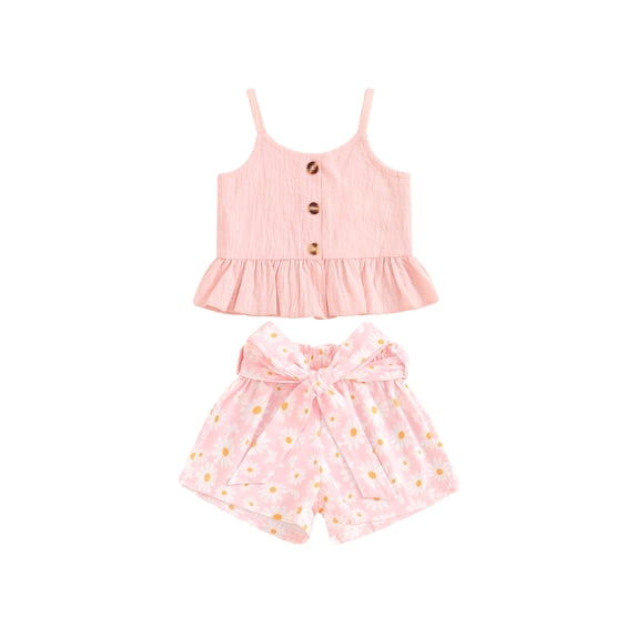 Bagilaanoe 2pcs Toddler Baby Girl Shorts Set Sleeveless Camisole Tops + Daisy Shorts 6M 12M 18M 24M 3T 4T Kids Casual Summer Clothes