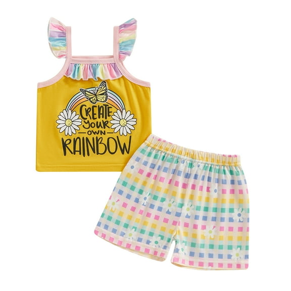 Bagilaanoe 2pcs Toddler Baby Girl Shorts Set Sleeveless Ruffle Tank Tops   Plaid Shorts 9M 12M 18M 24M 3T Kids Casual Summer Clothes